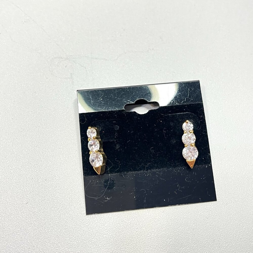 Elegant Rhinestone and Gold Tone Drop Earrings